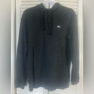 Quicksilver Black Texured Henley Hoodie, Size M, Drawstring Hood, Cuffed Sleeves